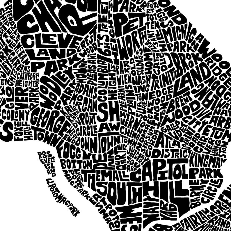Washington DC Neighborhood Map Art Print, DC Gift, Signed Print of My ...