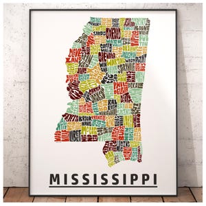 Mississippi map art, Mississippi art print, signed print of my original hand drawn Mississippi typography art, Mississippi gift