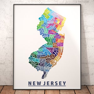 New Jersey art print, New Jersey map art, signed print of my original hand drawn New Jersey map art