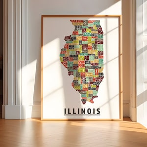 Illinois map art print-FRAMED, Available in several colors and sizes, Illinois art print, Illinois decor, Illinois gift