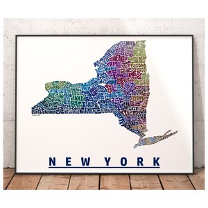 Lámina artística del mapa de Nueva York, decoración de Nueva York, regalo de Nueva York, lámina firmada de mi dibujo original de Nueva York, lámina de Nueva York Blue Tones