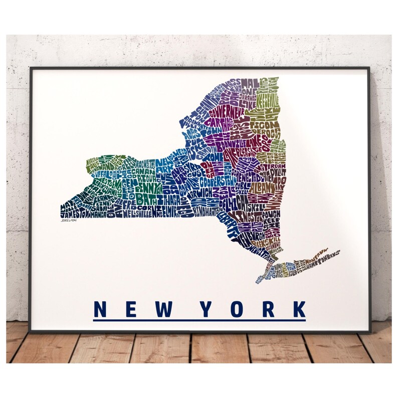 Lámina artística del mapa de Nueva York, decoración de Nueva York, regalo de Nueva York, lámina firmada de mi dibujo original de Nueva York, lámina de Nueva York Blue Tones