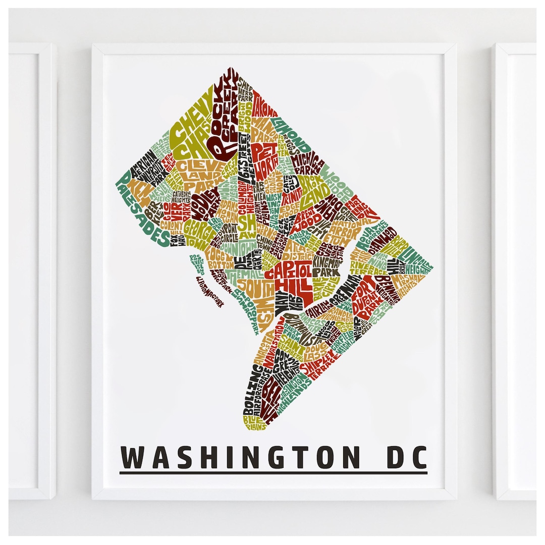 Washington DC Neighborhood Map Print, Washington DC Map Art Print ...