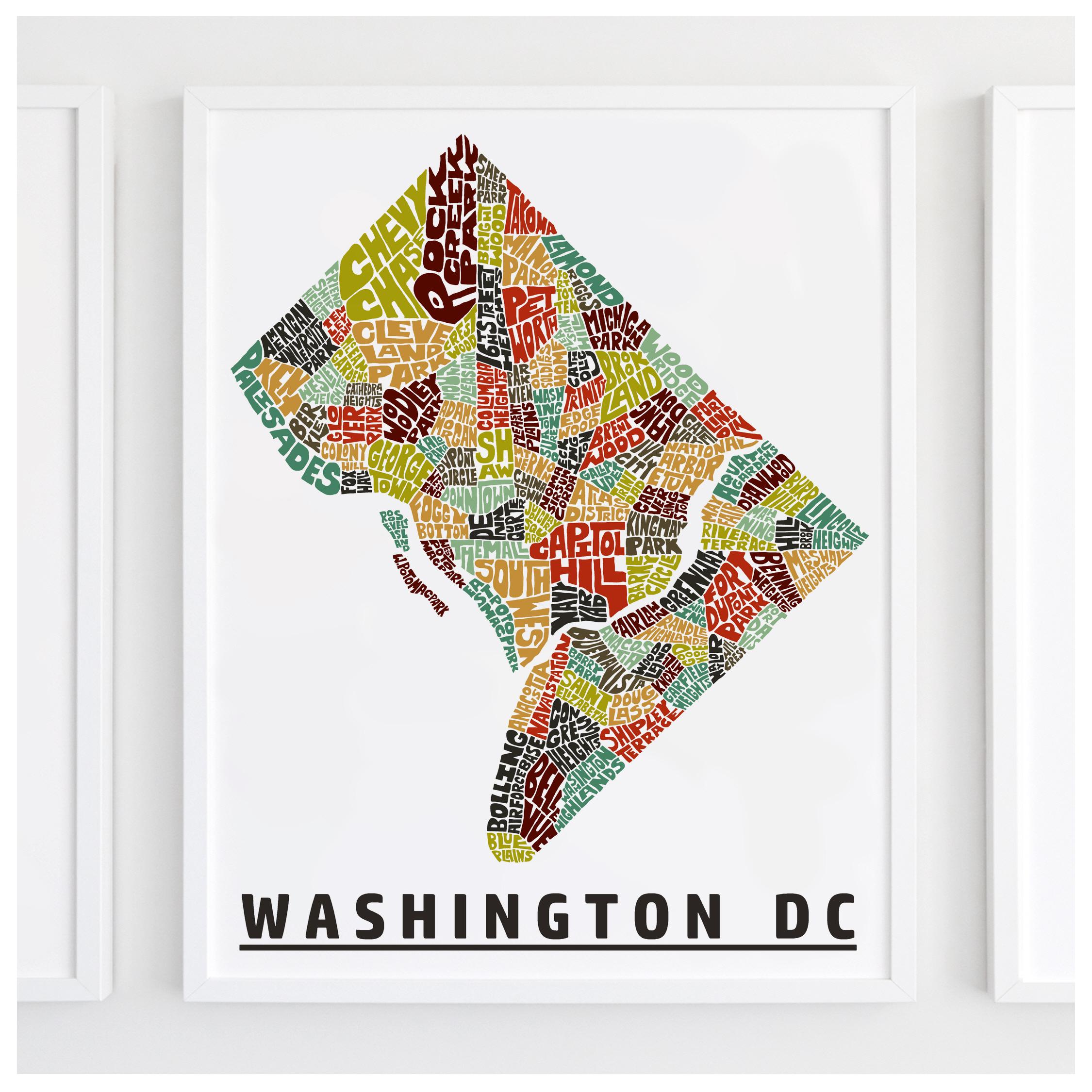 Washington DC Neighborhood Map Print, Washington DC Map Art Print ...