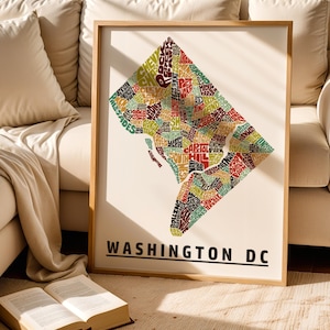 Washington DC map art print-FRAMED, Available in many colors/sizes, washington dc neighborhood art, washington dc decor, washington dc gift
