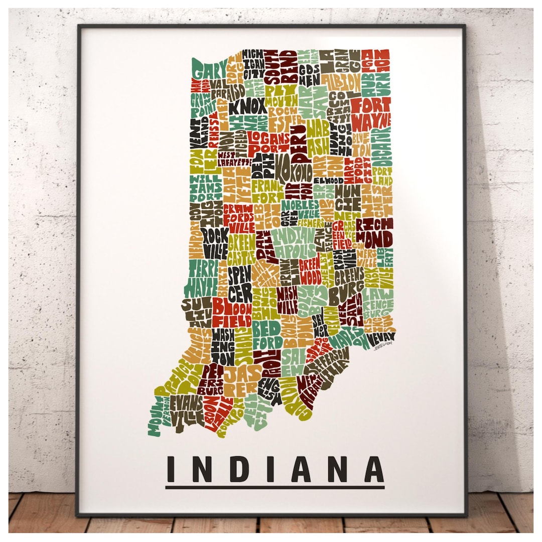Indianamap Pretty Indiana Map Art, Indiana Art Print, Signed Print of My Original Hand ...