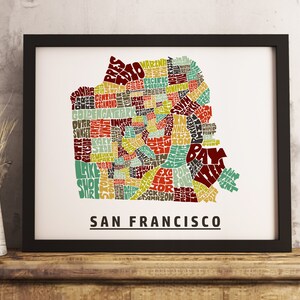 San Francisco neighborhood map art FRAMED, available in several colors and sizes, San Francisco art, San Francisco map, San Francisco decor