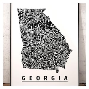 Georgia Map, Georgia Art, Georgia Print, signed print of my original Georgia typography map art, Georgia gift
