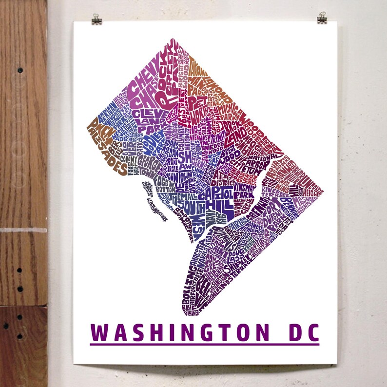 Washington DC Neighborhood Map Print, Washington DC Map Art Print ...