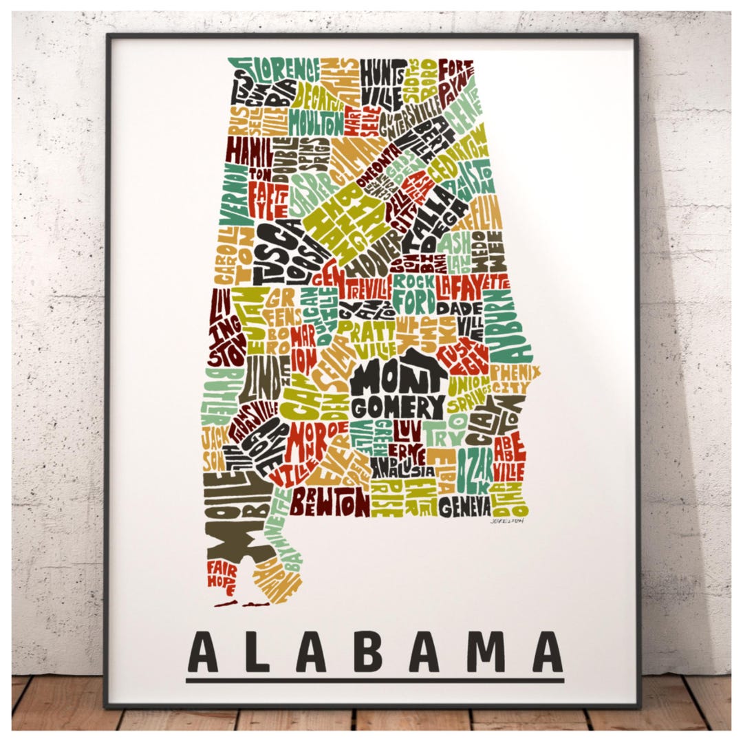 Alabama Map Art, Alabama Art Print, Signed Print of My Original Hand ...