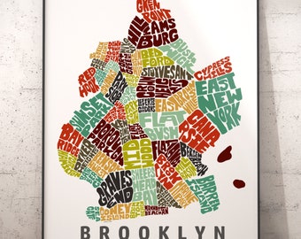 Brooklyn neighborhood map print, signed print of my original hand drawn Brooklyn map art