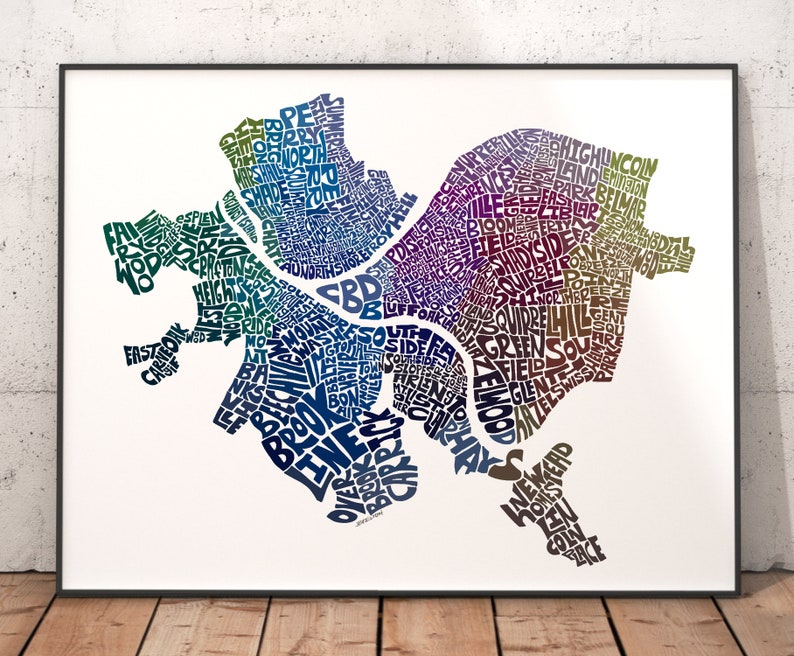 Pittsburgh Neighborhood Map Art Pittsburgh Art Print Print Etsy