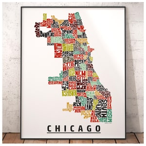 Chicago neighborhood map print, signed print of my original hand drawn Chicago map art, Chicago gift