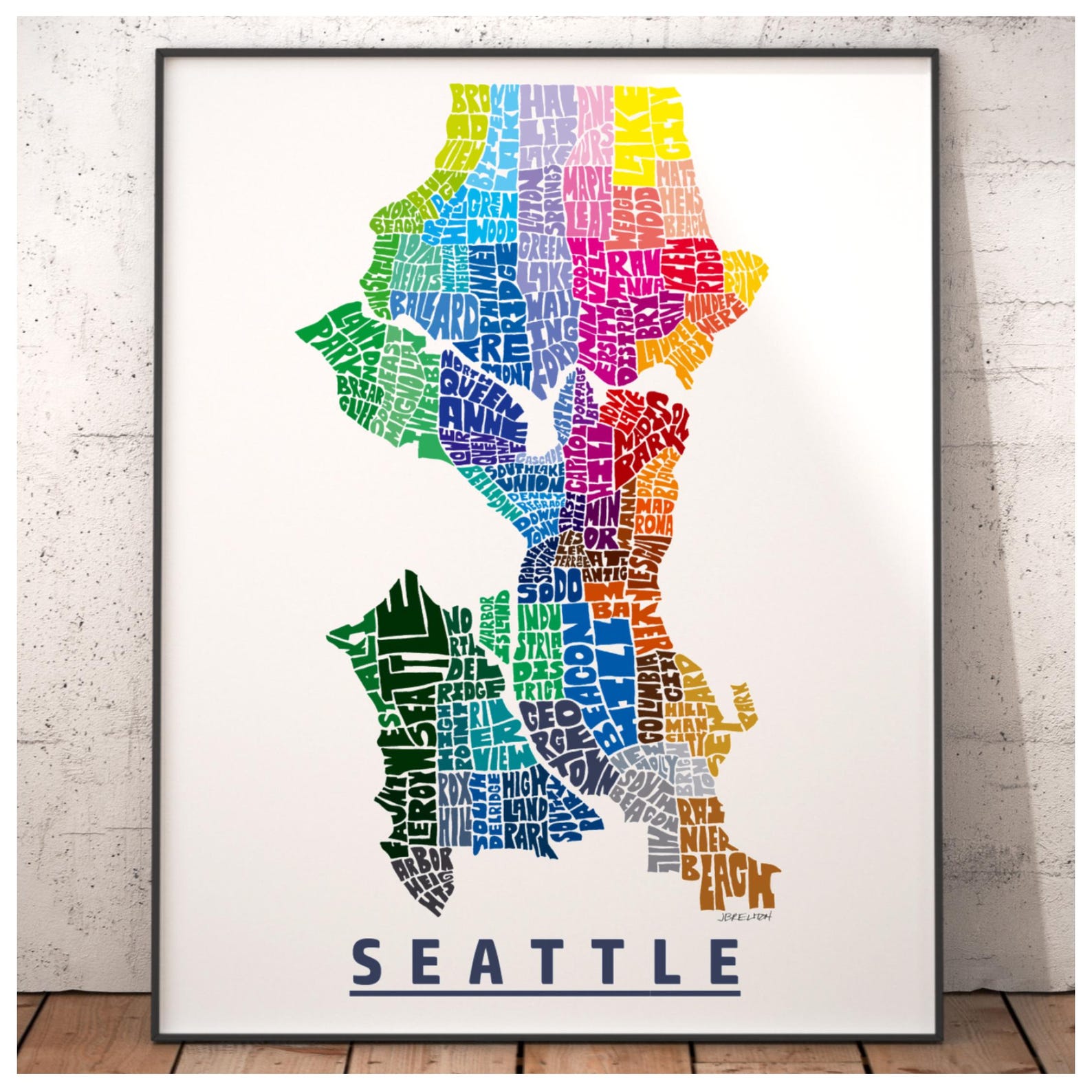 Seattle Neighborhood Map Print, Signed Print of My Original Hand Drawn ...