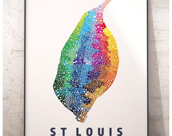 St Louis neighborhood map art print, signed print of my original hand drawn St Louis typography art, St Louis gift