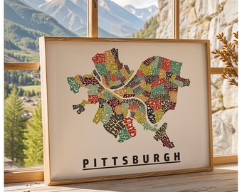 Framed Pittsburgh neighborhoods map art print, Many sizes, color schemes & frame options available, Pittsburgh art print, Pittsburgh gift