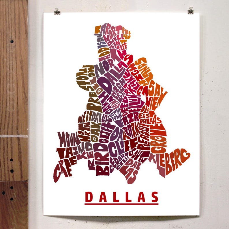 Dallas Neighborhood Map Print, Dallas Map Art Print Signed, Several ...
