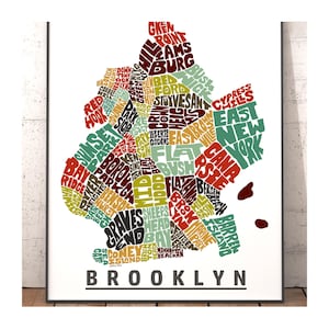 Brooklyn neighborhood map print, signed print of my original hand drawn Brooklyn map art, Brooklyn gift