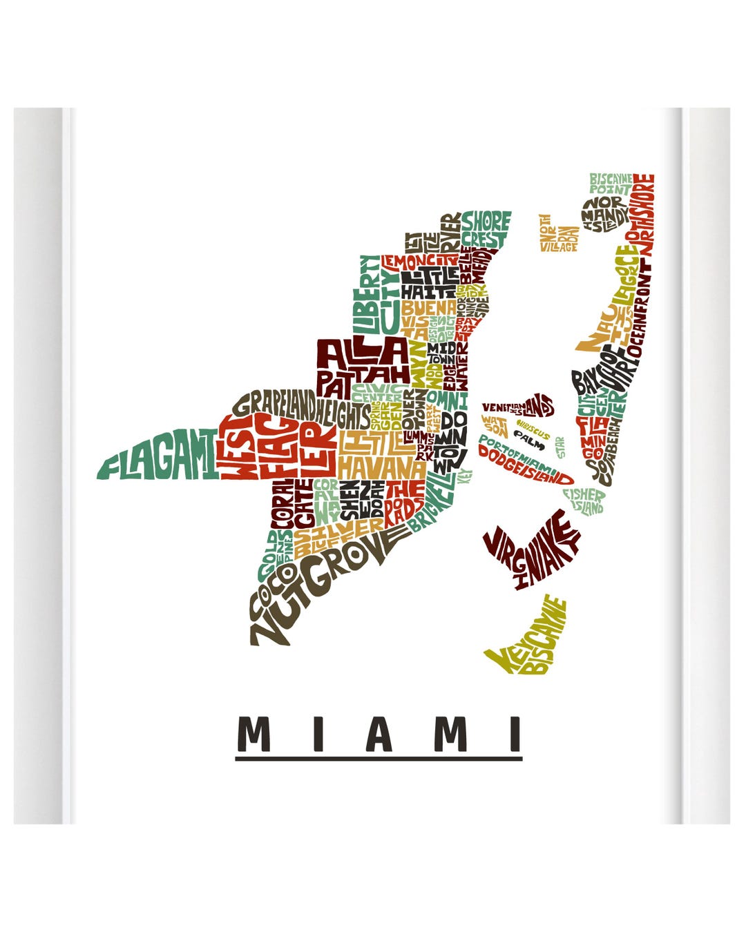 Miami Neighborhood Map Print, Miami Map Art Print Signed, Several ...
