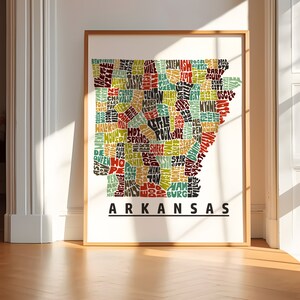 Arkansas map art print-FRAMED, Available in several colors and sizes, Arkansas art print, Arkansas decor, Arkansas gift