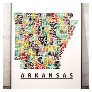 Arkansas map art, Arkansas art print, signed print of my original hand drawn Arkansas typography art, Arkansas gift, Arkansas decor
