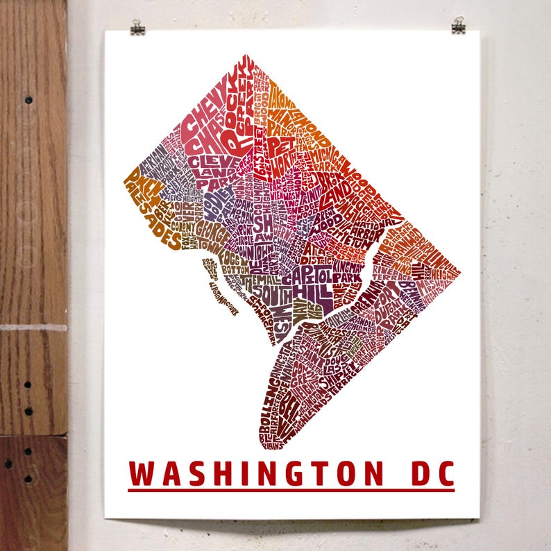 Washington DC Neighborhood Map Print, Washington DC Map Art Print ...