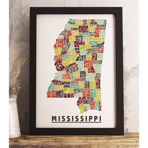 Mississippi map art FRAMED, available in several colors and sizes, Mississippi art print, Mississippi map print, Mississippi decor