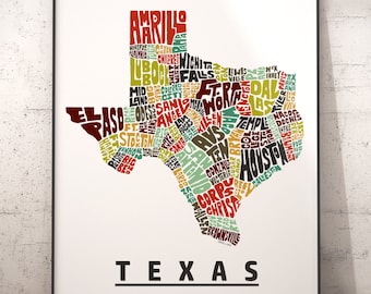 Texas map art, Texas art print, signed print of my original hand drawn Texas map art