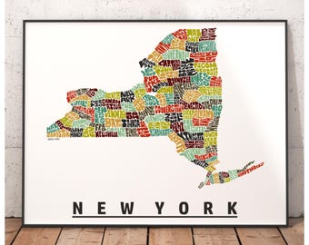 New York map art, New York art print, signed print of my original hand drawn New York typography art, New York gift, New York decor