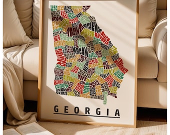 Framed Georgia map art print, Indiana art print, Many sizes, color schemes & frame options available, Georgia map print, Georgia decor