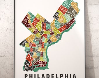 Philadelphia Neighborhood Map Print, signed print of my original hand drawn Philadelphia map art