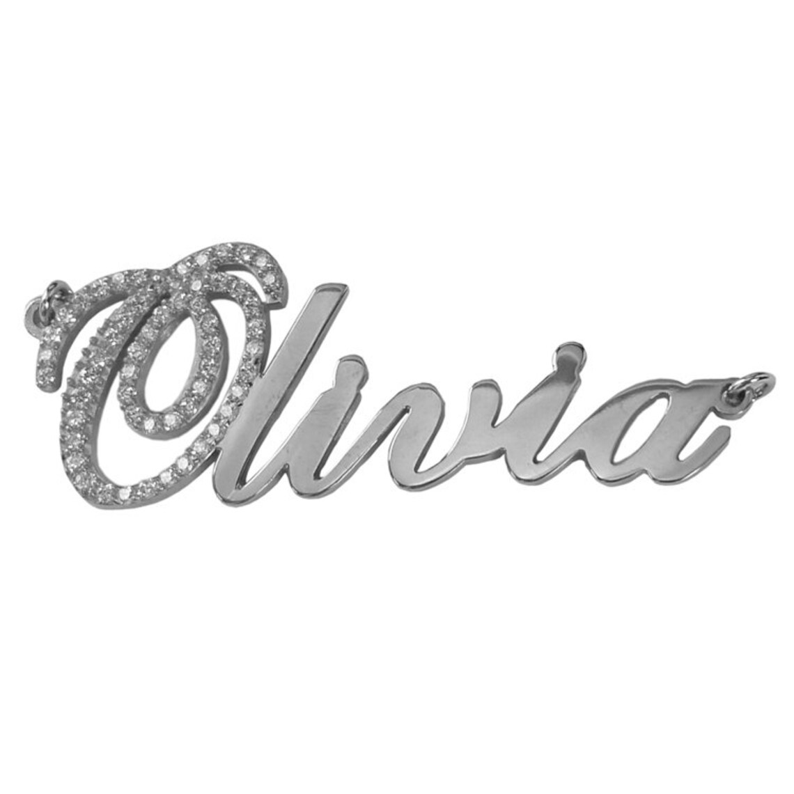 CZ Diamond Name Necklace . Diamond Initial Necklace in Silver Etsy