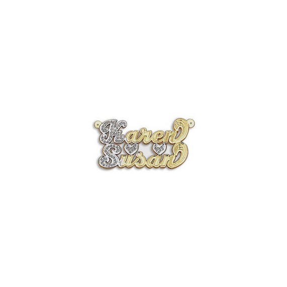 Two Name Plate 3D Necklace in Solid 14K 