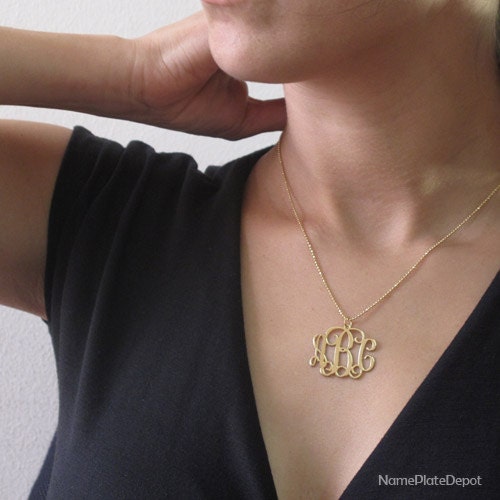 Initial Monogram Necklace 18K Gold 