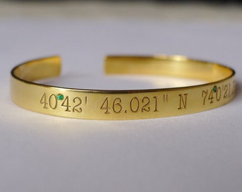 Bracelet with Coordinates,  Longitude and Latitude of City Country | Birthstone Memory Bracelets