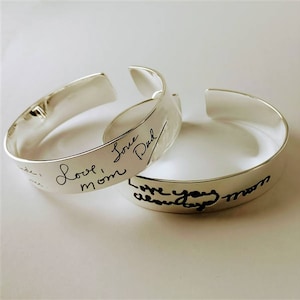 Actual Handwriting Bracelet - 925 Silver Bracelet - Memorial Handwritten Jewelry 1/2 Inches Cuff