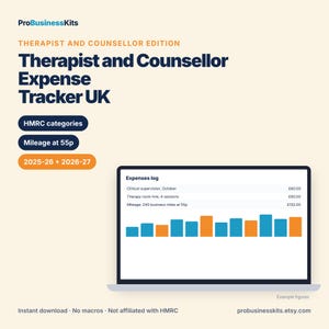Therapist Expense Tracker UK, Counsellor Private Practice Self Employed Tax Spreadsheet