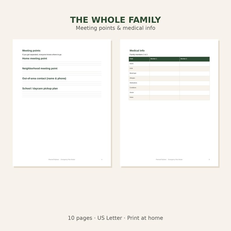Family Emergency Binder Printable | Emergency Preparedness Plan | Go Bag Checklist | Emergency Contacts Organizer | US Letter PDF image 3
