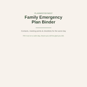 Family Emergency Binder Printable | Emergency Preparedness Plan | Go Bag Checklist | Emergency Contacts Organizer | US Letter PDF image 1