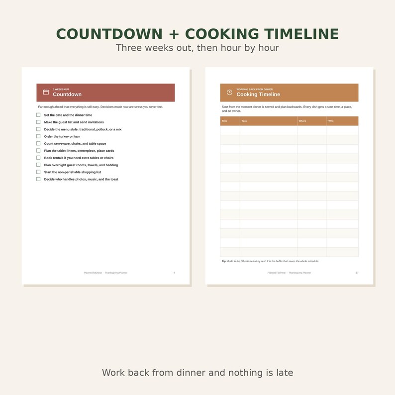 Thanksgiving Hosting Planner | Fillable & Printable Menu, Guest List, Grocery List, Cooking Timeline, Turkey Chart | Letter + A4 image 7