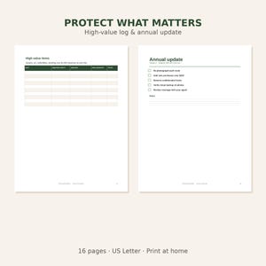 Home Inventory Checklist Printable | Room by Room Valuables Log for Insurance | Household Property Organizer | US Letter PDF image 3