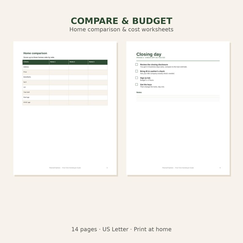First Time Homebuyer Guide Printable | Home Buying Checklist Planner | House Hunting & Closing Organizer | US Letter PDF image 2