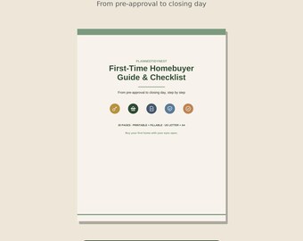 First-Time Homebuyer Guide | Fillable & Printable Home Buying Checklist, Budget and Home Comparison Binder | Letter + A4 PDF