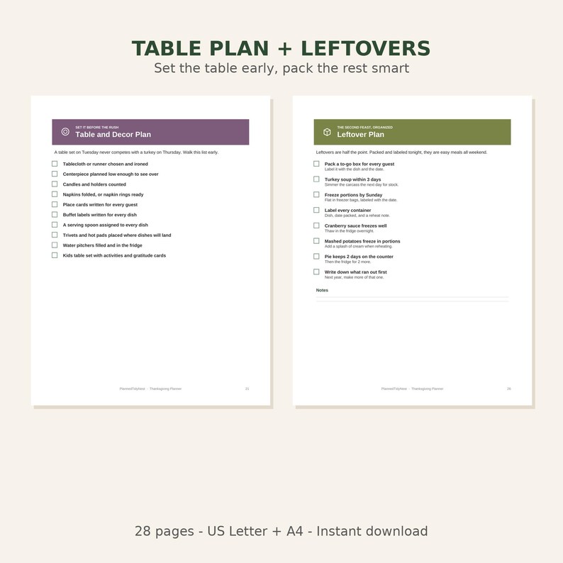 Thanksgiving Hosting Planner | Fillable & Printable Menu, Guest List, Grocery List, Cooking Timeline, Turkey Chart | Letter + A4 image 8