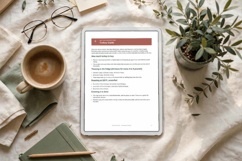 Thanksgiving Hosting Planner | Fillable & Printable Menu, Guest List, Grocery List, Cooking Timeline, Turkey Chart | Letter + A4 image 5