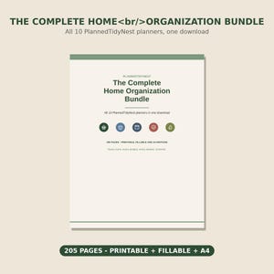 Complete Home Organization Printable Bundle | 10 Fillable and Printable Planners and Checklists | Letter + A4