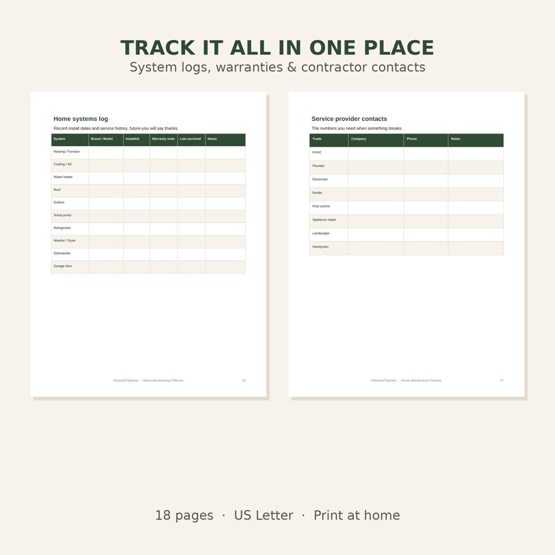 Home Maintenance Planner Printable | 12 Month House Checklist | New Homeowner Gift | Seasonal Home Care Organizer Binder | US Letter PDF image 3
