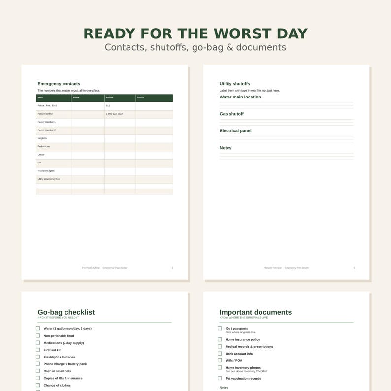 Family Emergency Binder Printable | Emergency Preparedness Plan | Go Bag Checklist | Emergency Contacts Organizer | US Letter PDF image 2