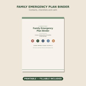 Family Emergency Plan Binder | Fillable & Printable Emergency Contacts, Go-Bag, Medical and Evacuation Planner | Letter + A4