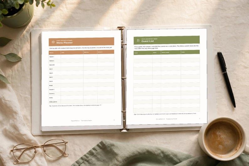 Thanksgiving Hosting Planner | Fillable & Printable Menu, Guest List, Grocery List, Cooking Timeline, Turkey Chart | Letter + A4 image 2